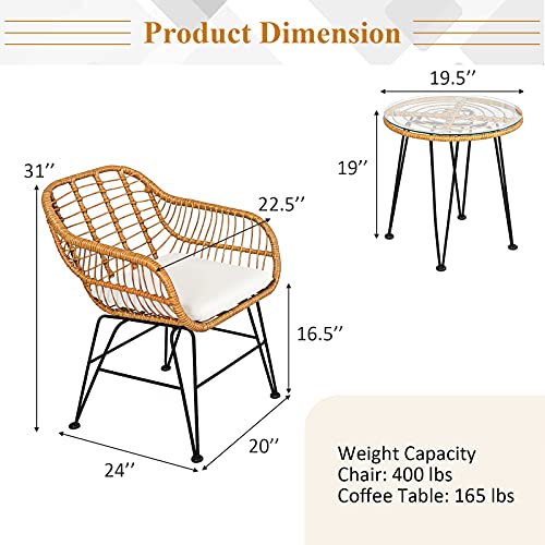 3 Pieces Outdoor Wicker Bistro Set with Cushions D914