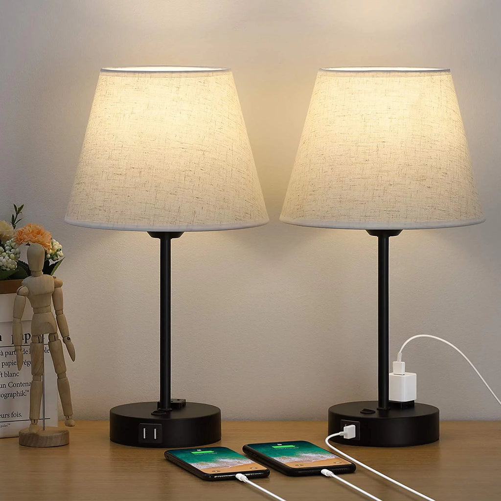 Table Lamp Set of 2 with USB Charging Ports and AC Outlet W2327