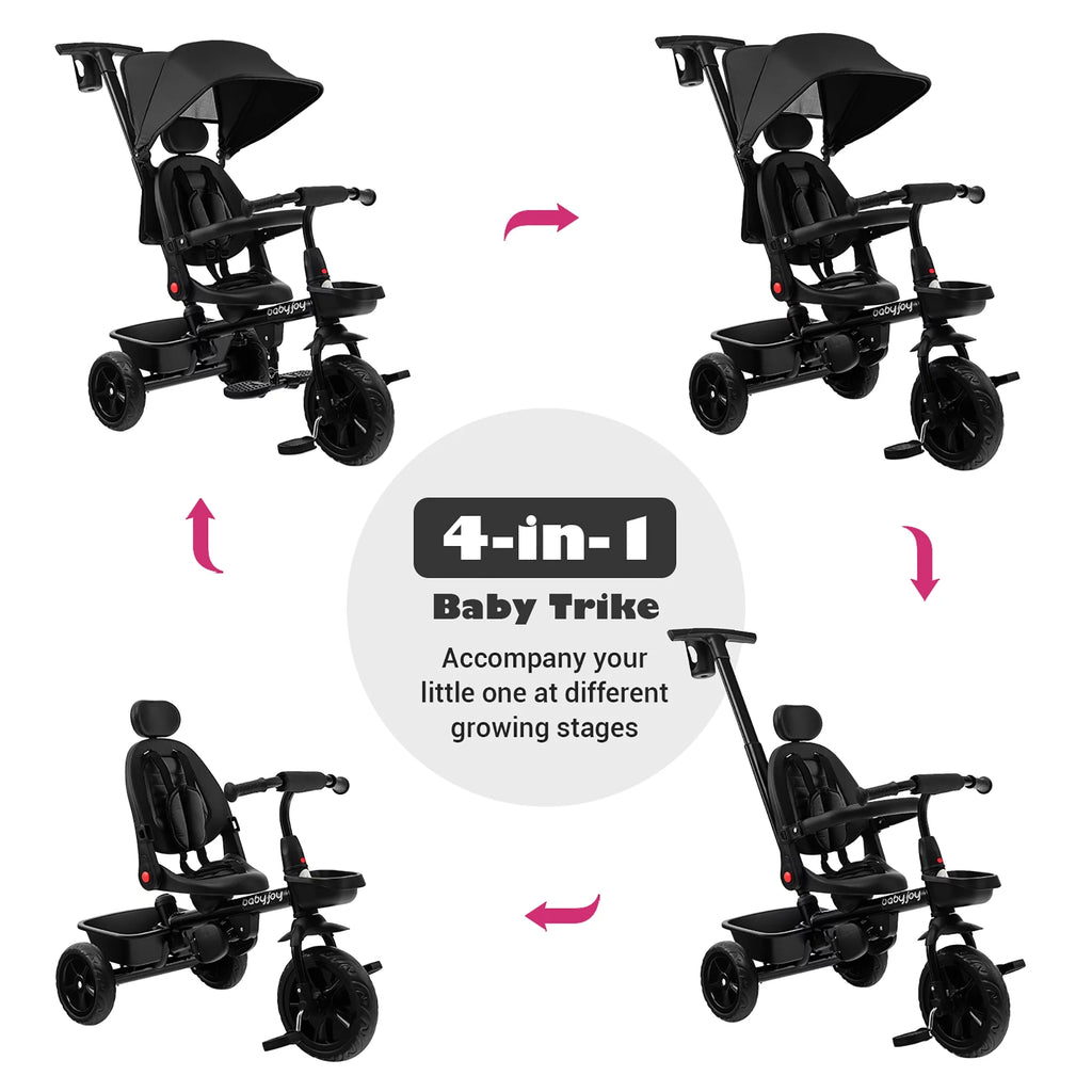 4-in-1 Toddler Tricycle with Adjustable Push Handle G6411