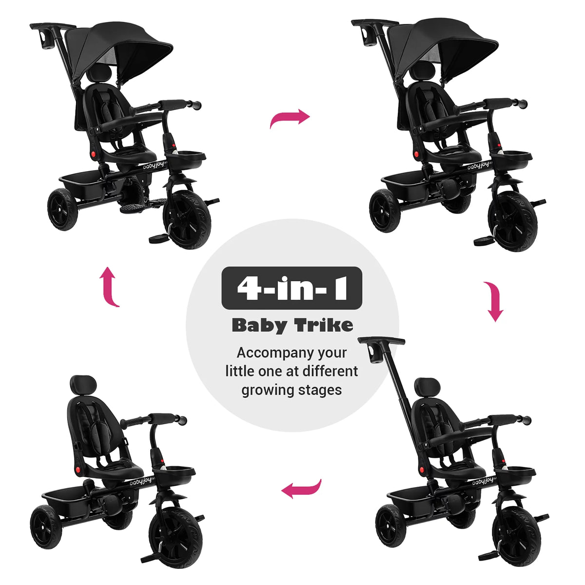 4-in-1 Toddler Tricycle with Adjustable Push Handle G6411