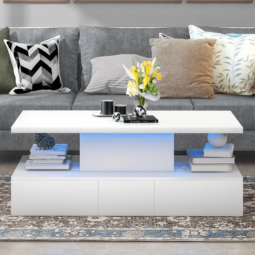 Black LED Coffee Table with 4 Drawers H568882