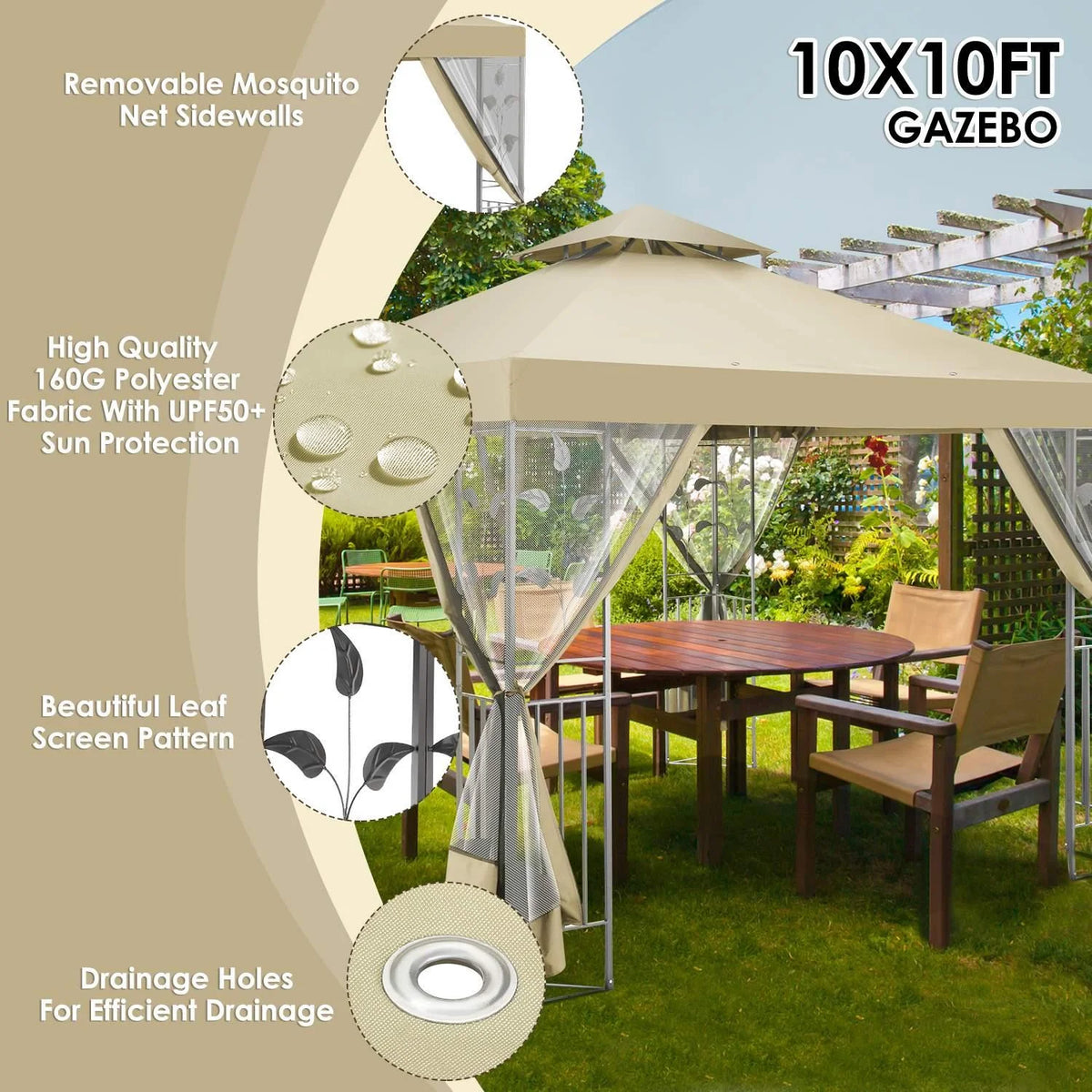 Outdoor Gazebo Canopy with 4 Detachable Mosquito Nets O248
