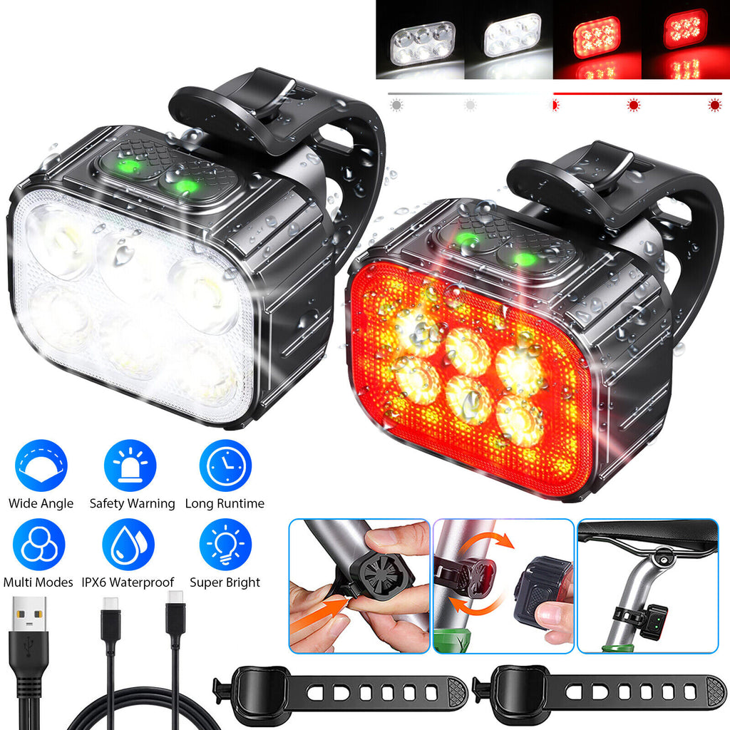 2x USB Rechargeable LED Bicycle Headlight Taillight C125514