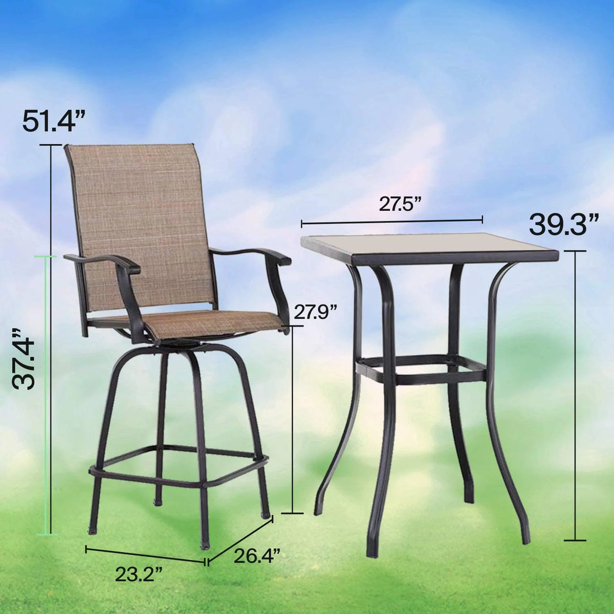 3 Piece Outdoor Cafe Furniture Set with Glass Table and 2 Chairs A369