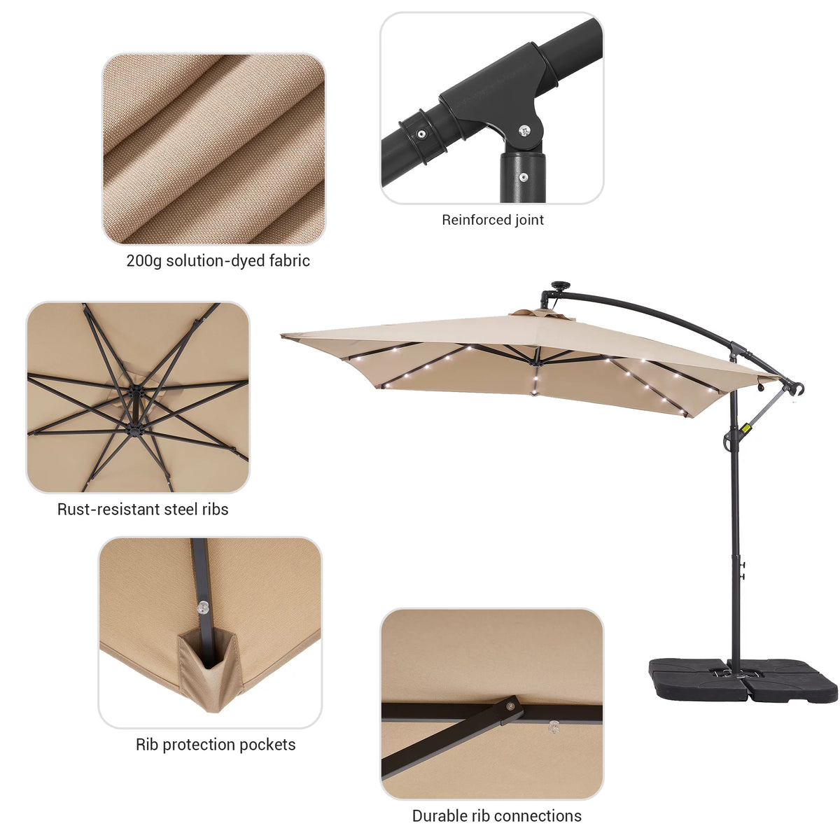 8.2 x 8.2ft LED Offset Hanging Umbrella with Base V579827
