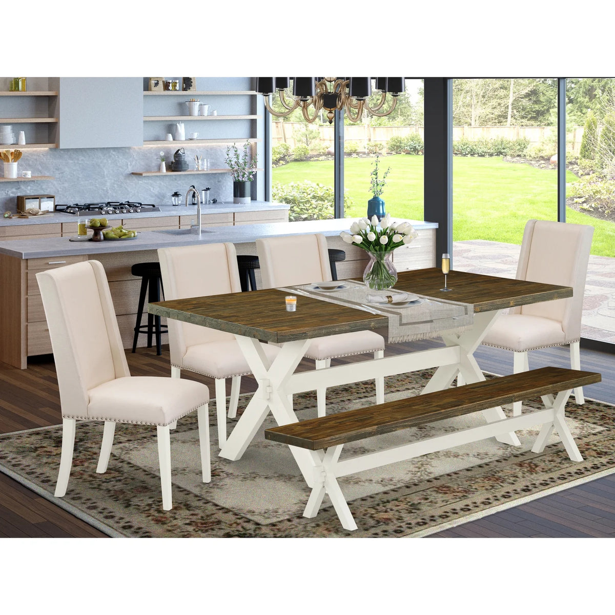 6-Pc Dining Table Set with Bench G65758