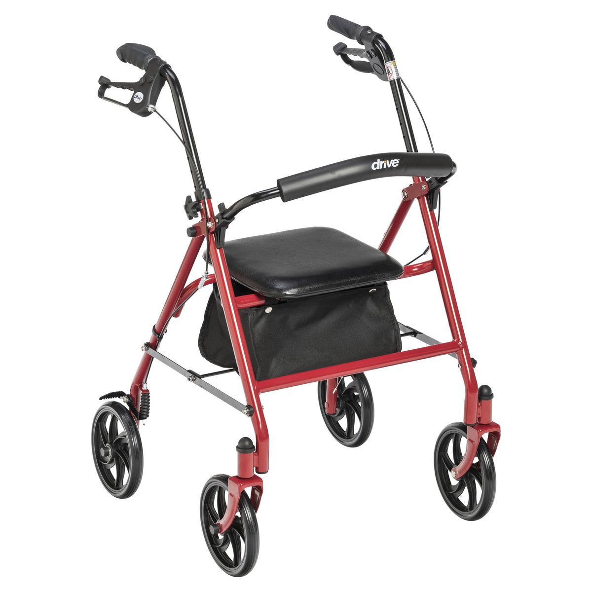 Red Four Wheel Rollator Walker with Fold Up Removable Back Support V9553