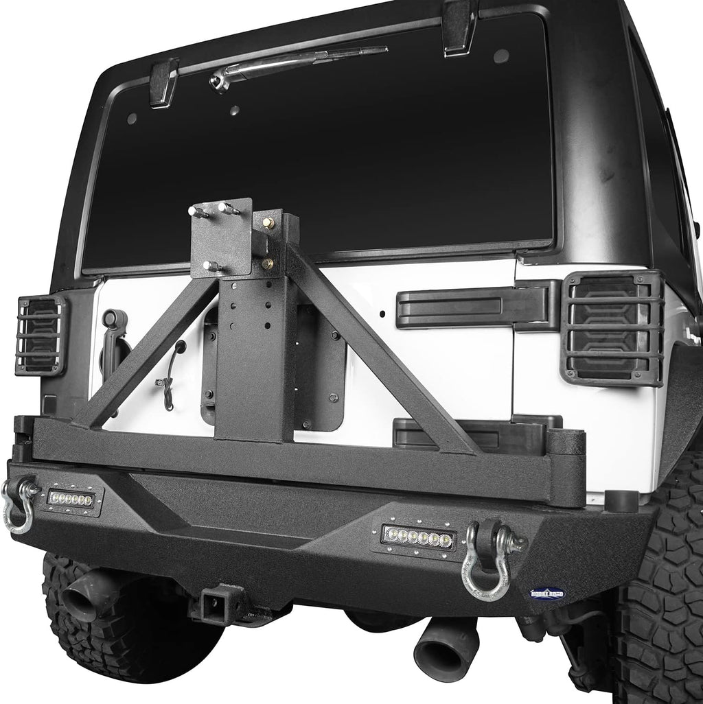 Rear Bumper with Spare Tire Carrier & Receiver Hitch & 2x LED Floodlights Y180909
