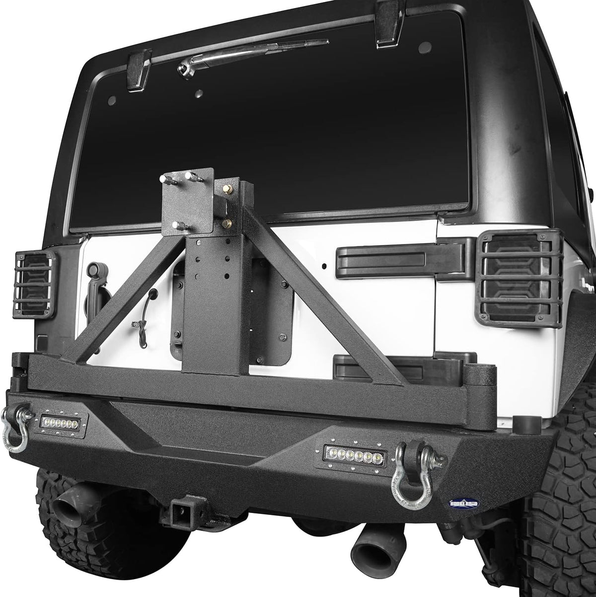 Rear Bumper with Spare Tire Carrier & Receiver Hitch & 2x LED Floodlights Y180909