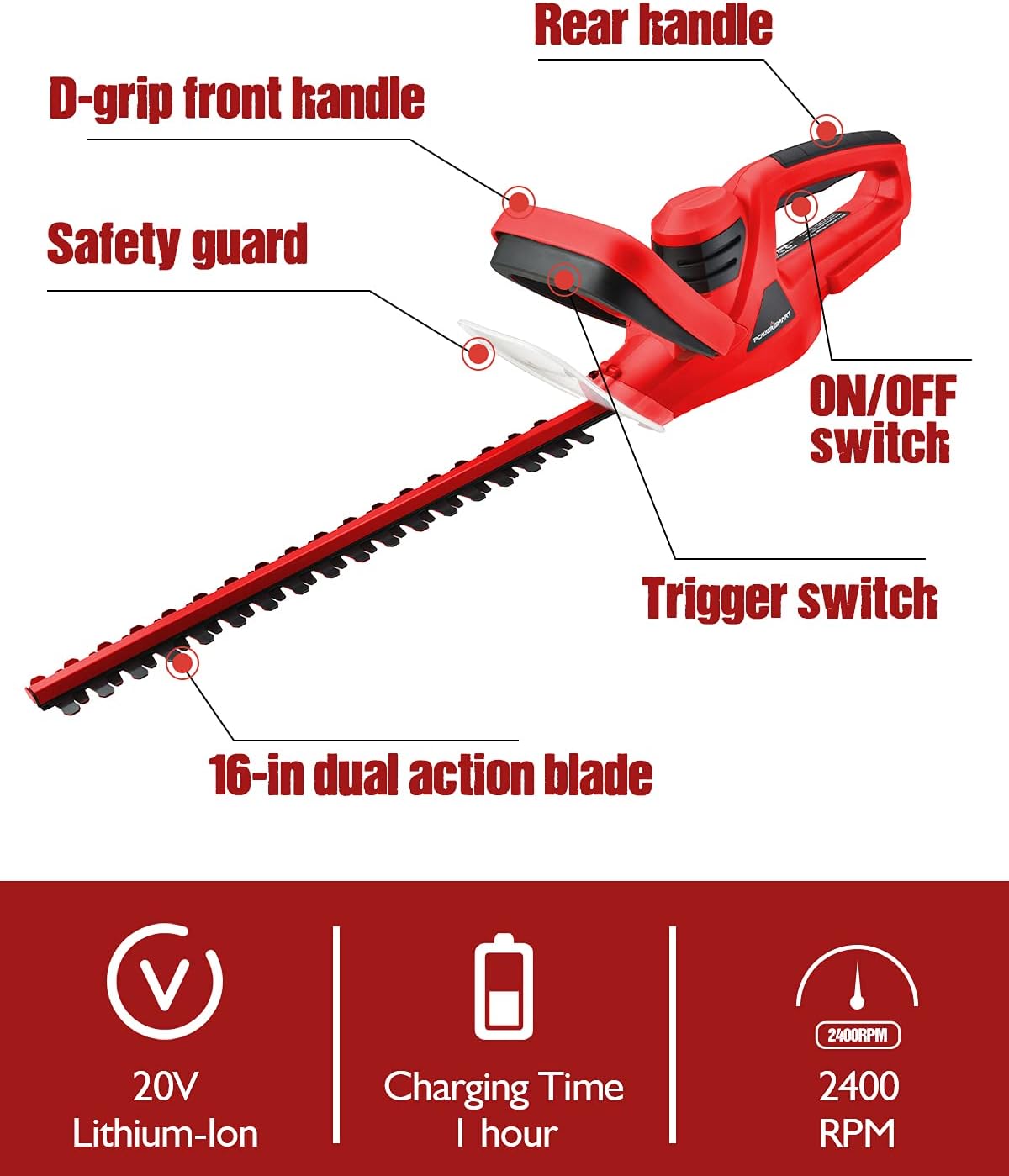 Cordless Hedge Trimmer with 16-Inch Blade L86028