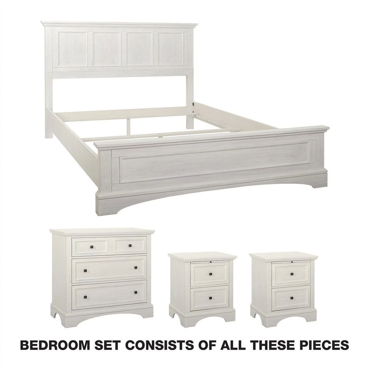 Queen 4pc Bedroom Set Rustic White Engineered Wood E1800