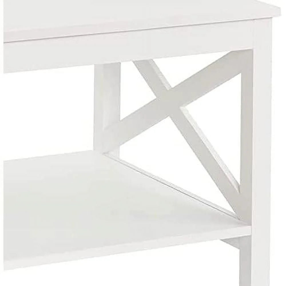 White Wood Coffee Table with Shelf F75650