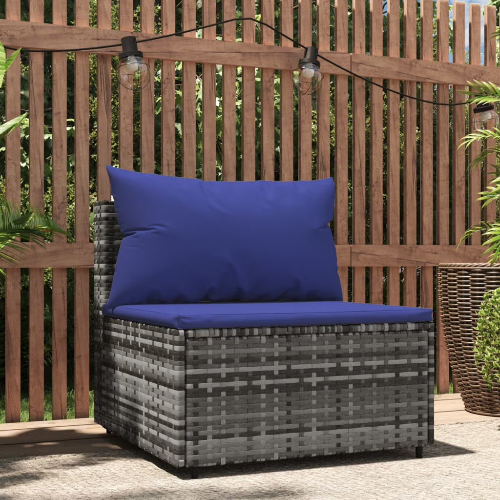 Gray Poly Rattan Patio Sofa with Cushions E2142