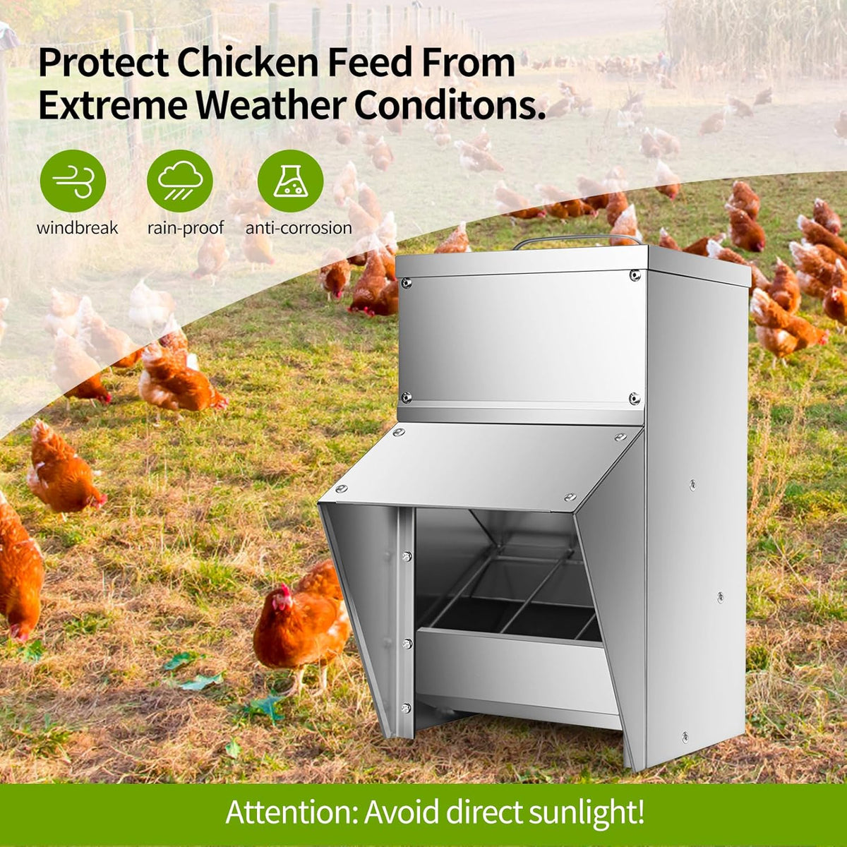 Galvanized Metal Chicken Feeder 11.5 Lbs Capacity with Lid L97887