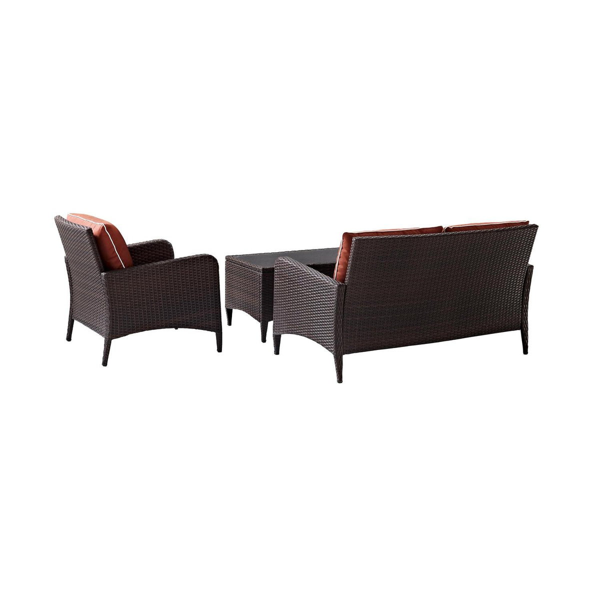 3Pc Outdoor Wicker Conversation Set Sangria/Brown E8040