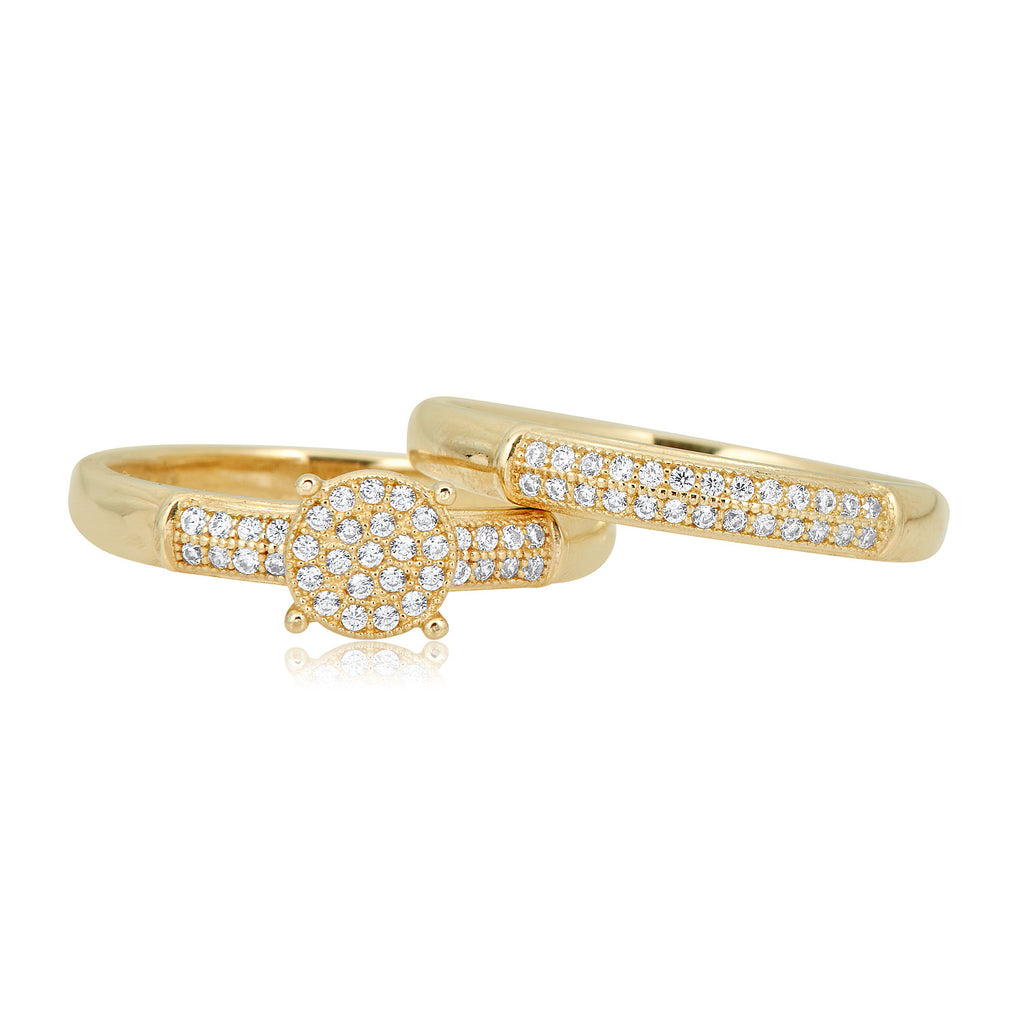 10K Yellow Gold Pave Simulated Diamond CZ 2-Row Ring Set - Size 8 F4531