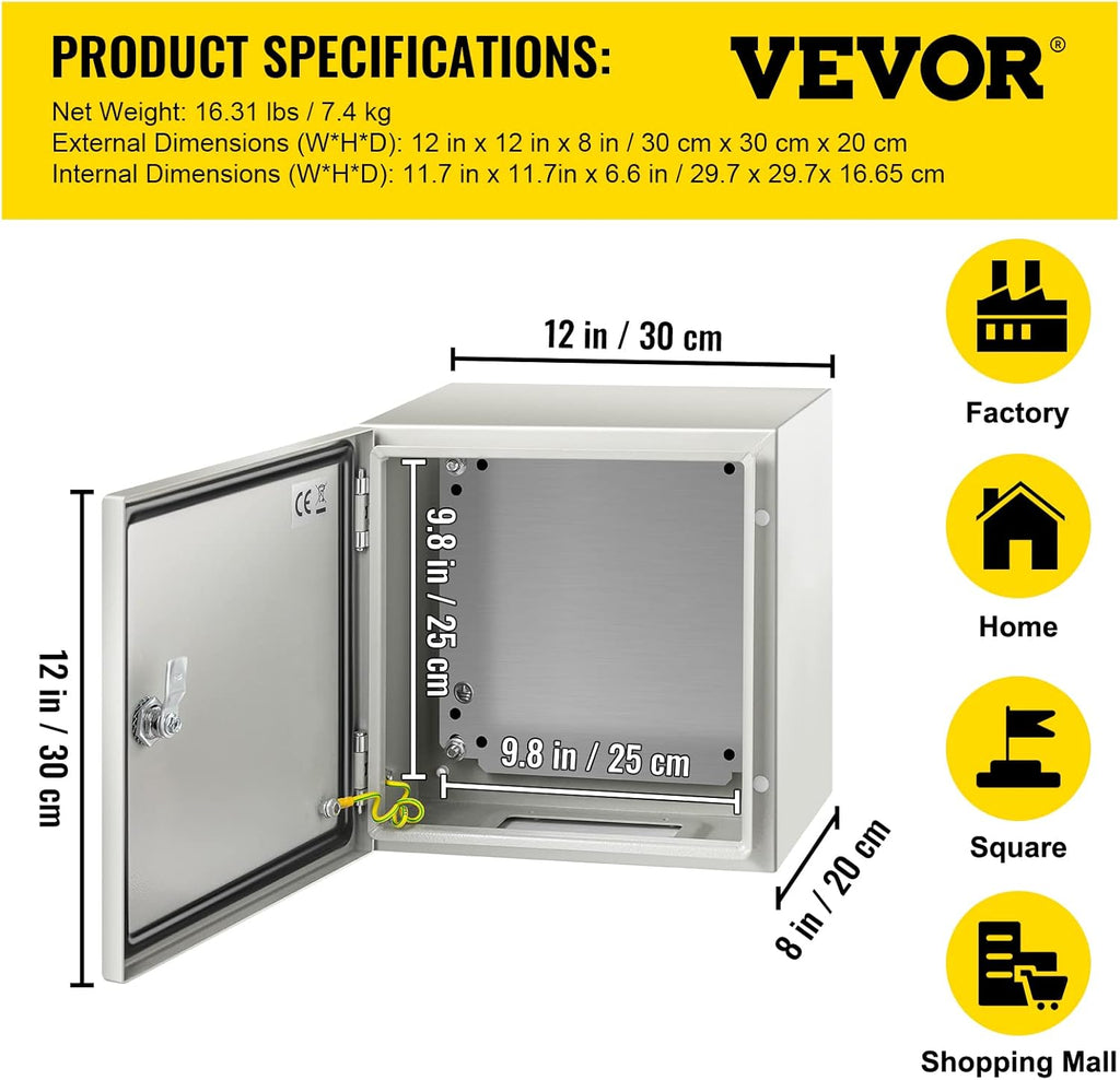 12 x 12 x 8'' NEMA 4X Steel Electrical Enclosure C13926