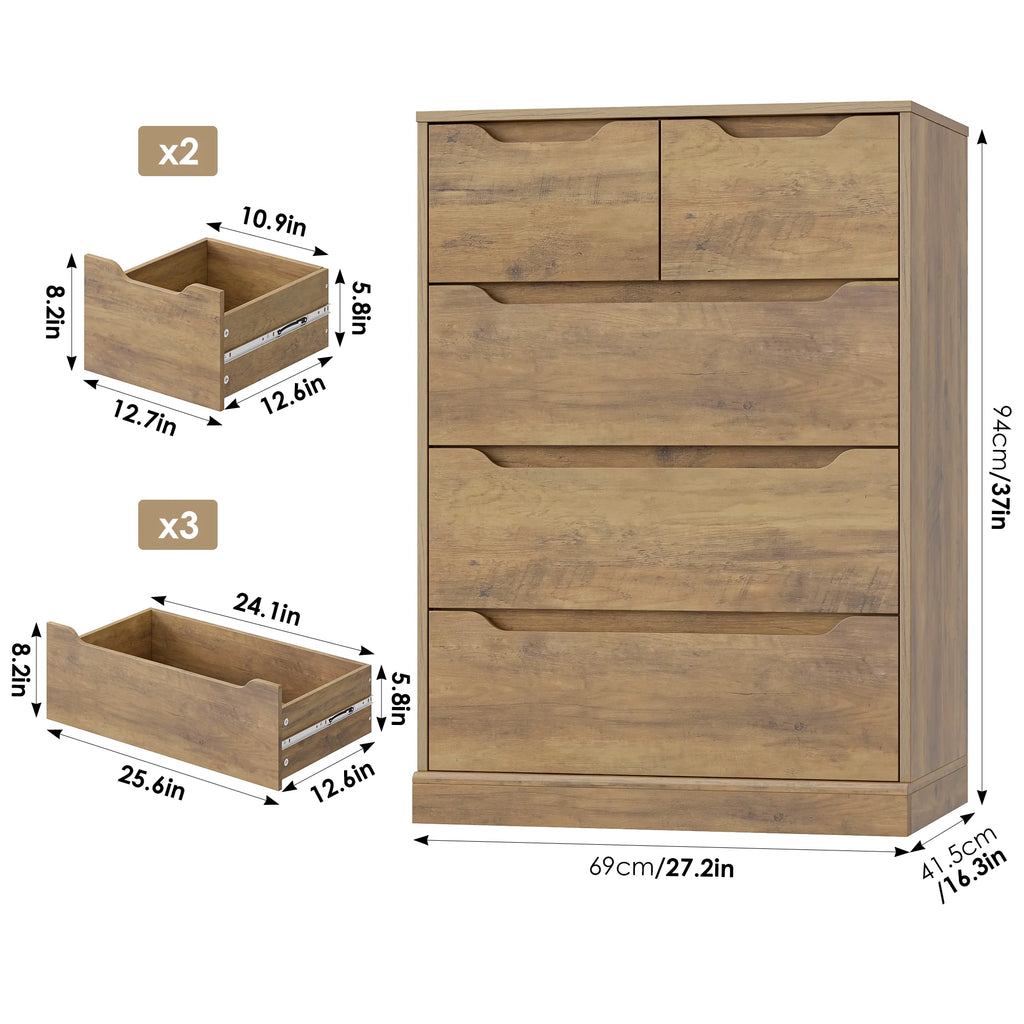 White 5 Drawer Wood Dresser V3627