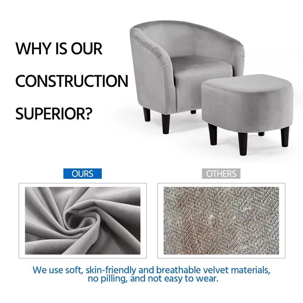 Gray Velvet Accent Chair with Ottoman H933