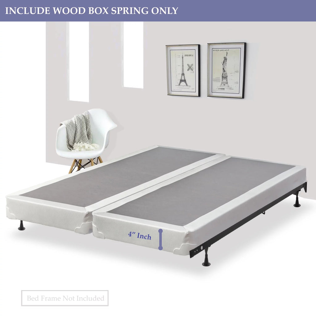 4" Split Fully Assembled Wood Box Spring, Full, White L81576