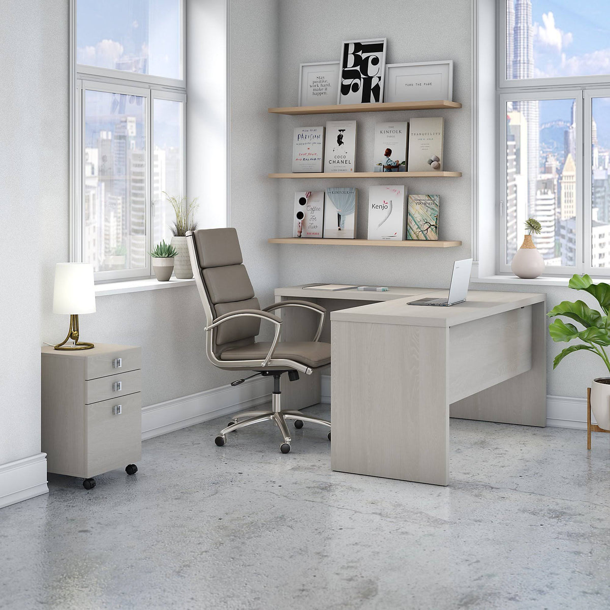 Gray Sand L Shaped Desk with Mobile File Cabinet M754025