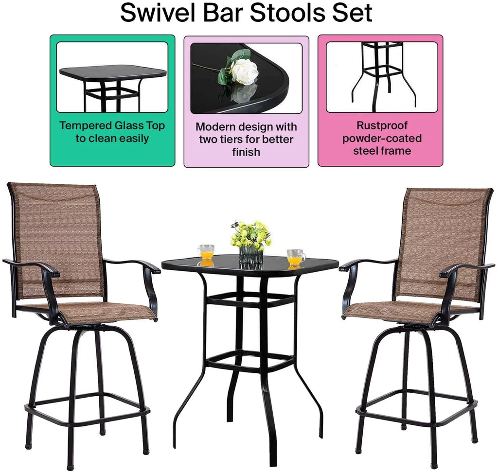 3 Piece Outdoor Cafe Furniture Set with Glass Table and 2 Chairs A369