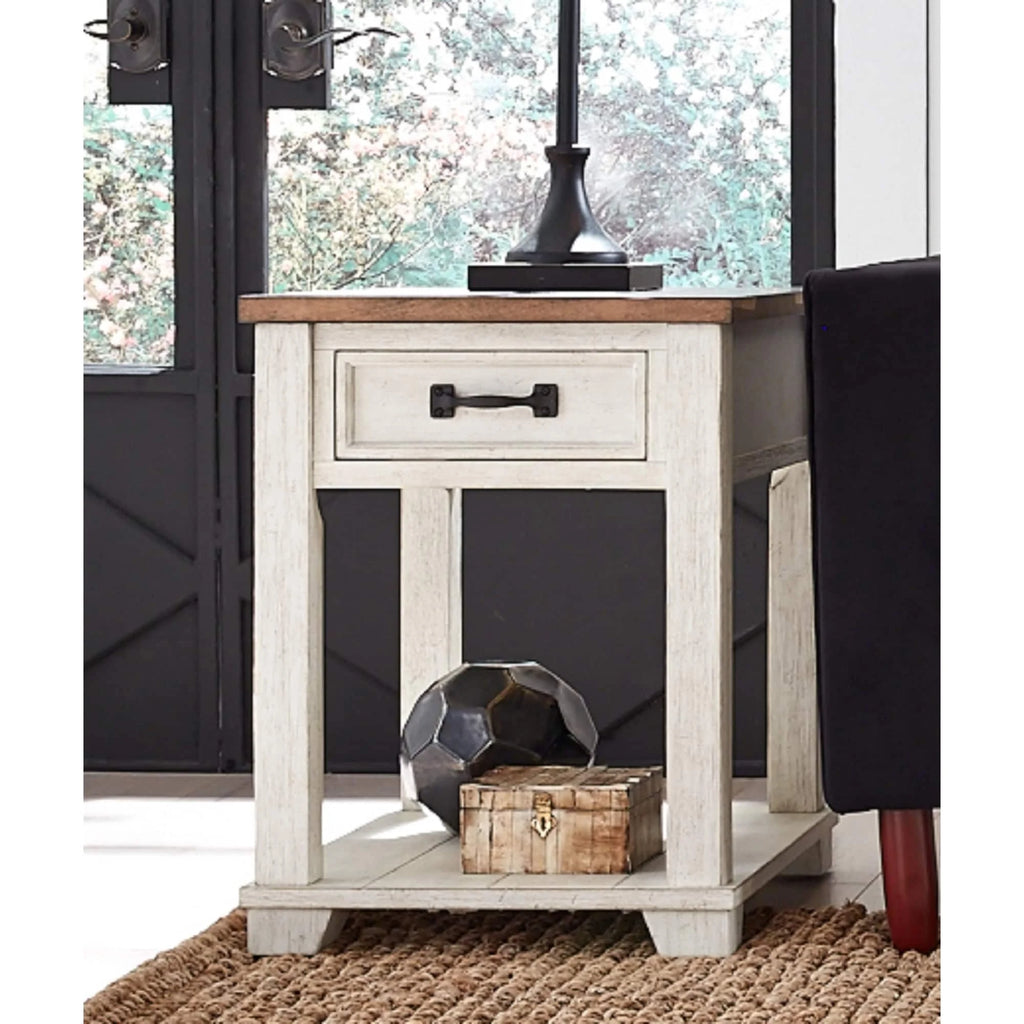 Distressed Two-tone Wood End Table with Drawer D156355