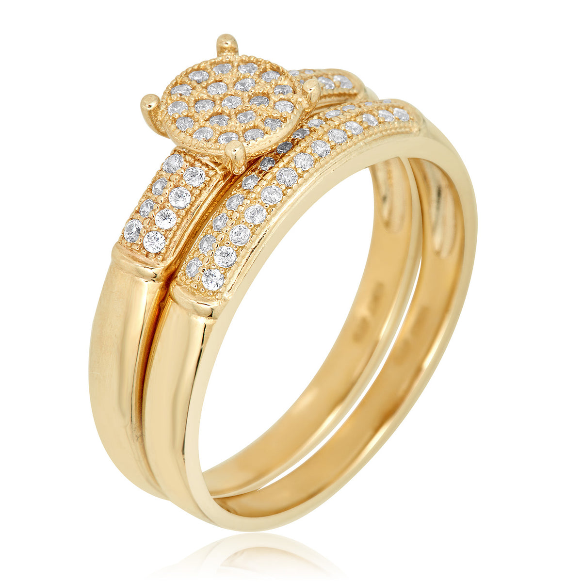 10K Yellow Gold Pave Simulated Diamond CZ 2-Row Ring Set - Size 8 F4531