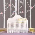 Birch Tree Wall Decal Set with Owl Birds Vinyl Sticker V95525