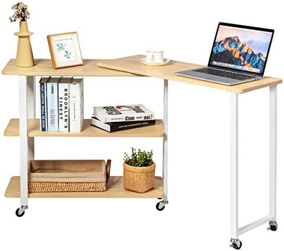Rotating Mobile Couch Desk with 2-Tier Shelves T754