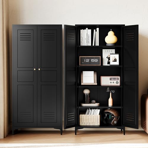 White Storage Cabinet with Doors and Adjustable Shelves K6090
