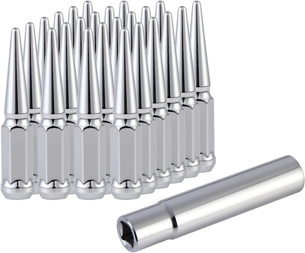 M14x1.5 Spike Lug Nuts with Cone Seat, 3/4" 19mm Hex, Chrome, Set of 24 T7744