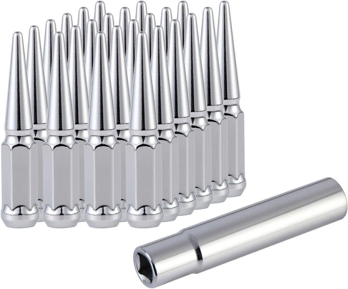 M14x1.5 Spike Lug Nuts with Cone Seat, 3/4" 19mm Hex, Chrome, Set of 24 T7744