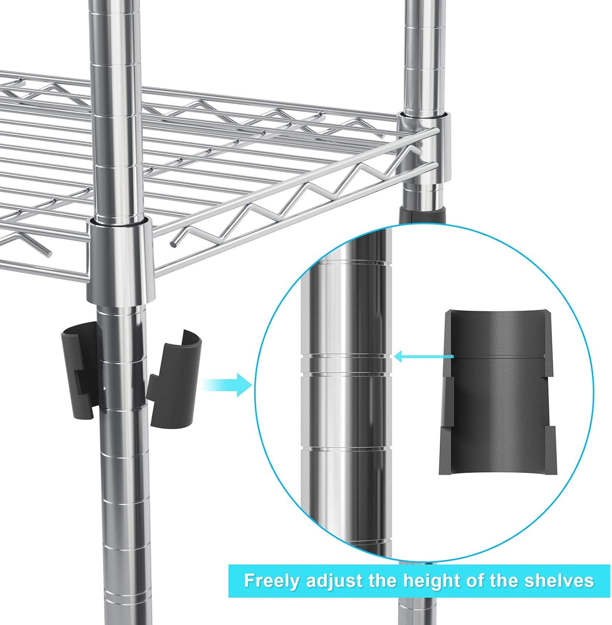 4 Tiers Rolling Cart Utility Racks Adjustable Wire Metal Shelving L755934