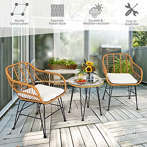 3 Pieces Outdoor Wicker Bistro Set with Cushions D914