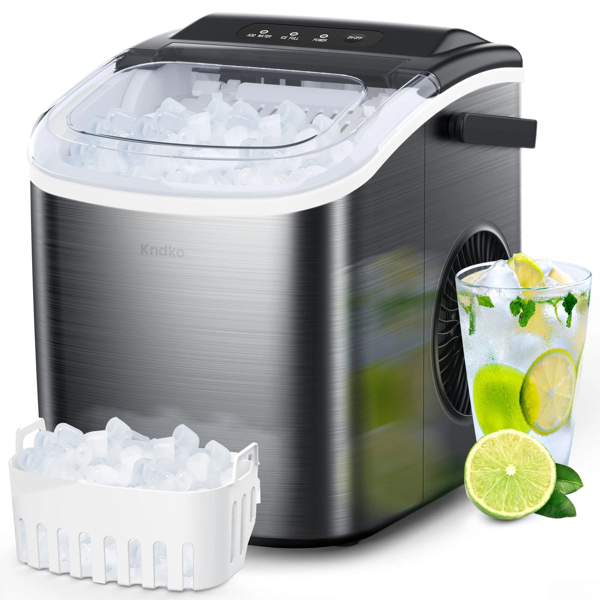 Black Stainless Steel Countertop Ice Maker with Scoop & Basket G137611