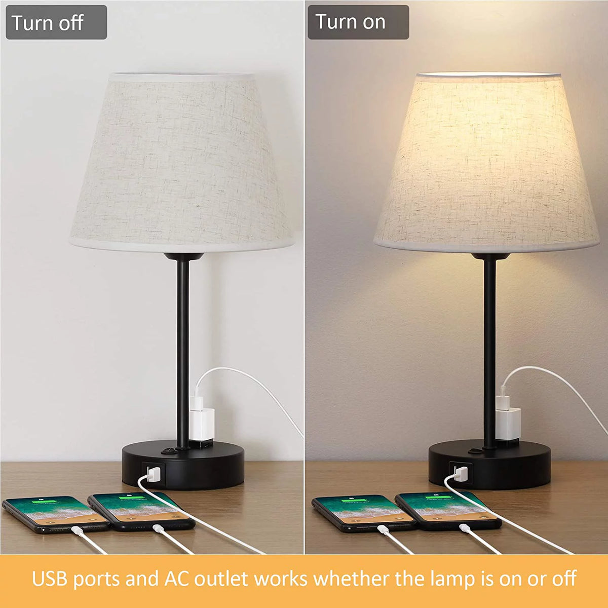Table Lamp Set of 2 with USB Charging Ports and AC Outlet W2327