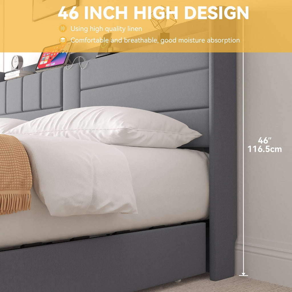 Queen Size Upholstered Platform Bed with Storage Drawers X986