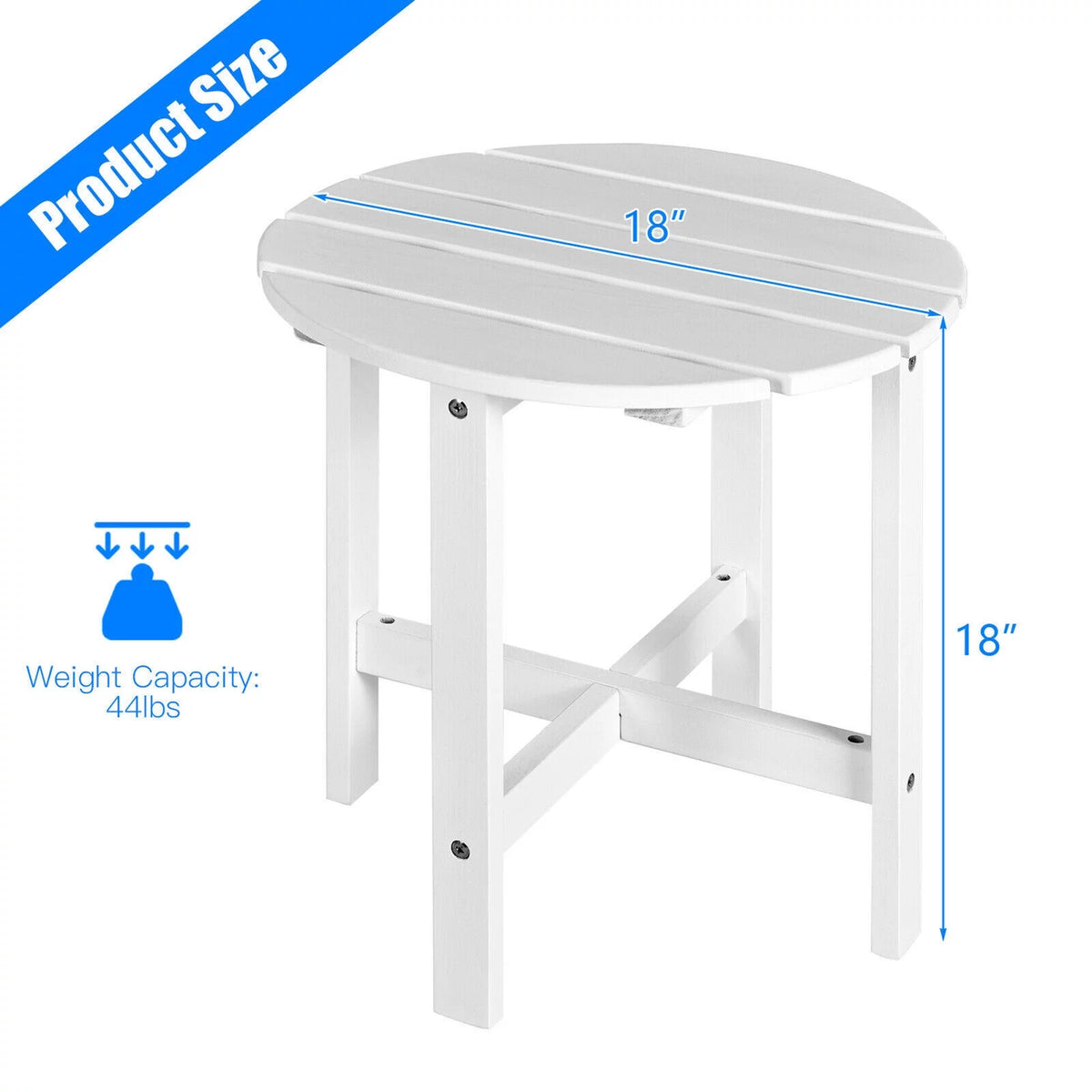 18" Round Wooden Slat Patio Side Table in White F167899