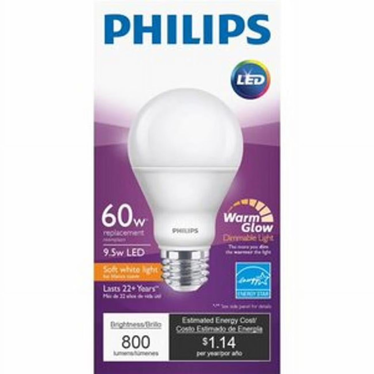 9.5 watt 800 Lumen A19 LED Bulb Soft White D980
