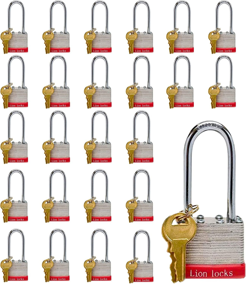 24 Keyed-Alike Padlocks with Long Shackle, 48 Keys, Hardened Steel Case, Brass Pin Cylinder I75937
