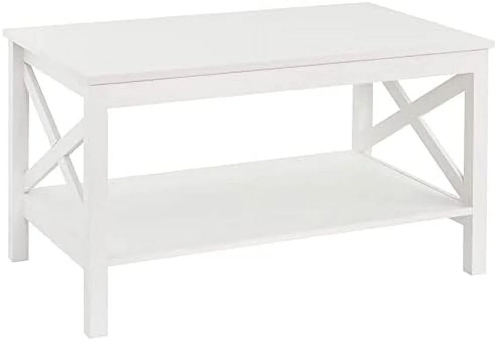 White Wood Coffee Table with Shelf F75650