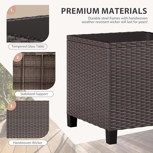 3 Piece Wicker Rattan Patio Furniture Set with Glass Table R29027