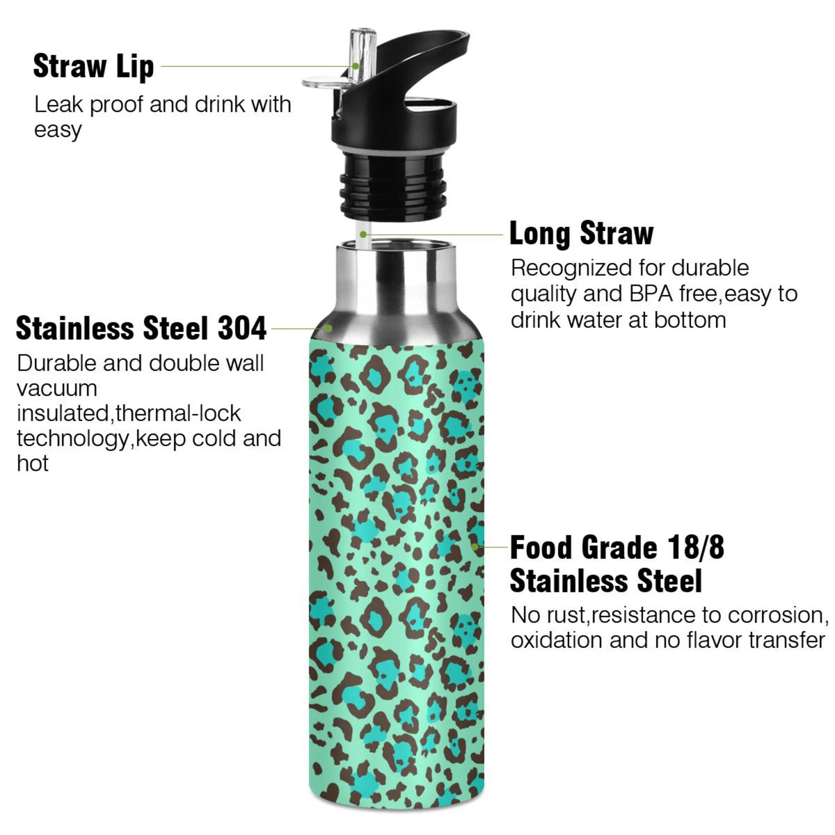 20 OZ Stainless Steel Vacuum Insulated Water Bottle with Straw Lid Q610