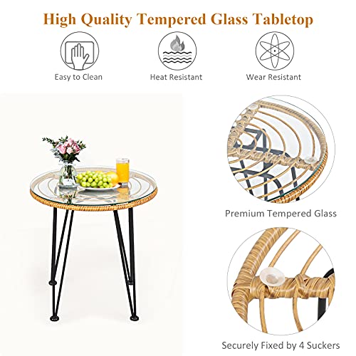 3 Pieces Outdoor Wicker Bistro Set with Cushions D914