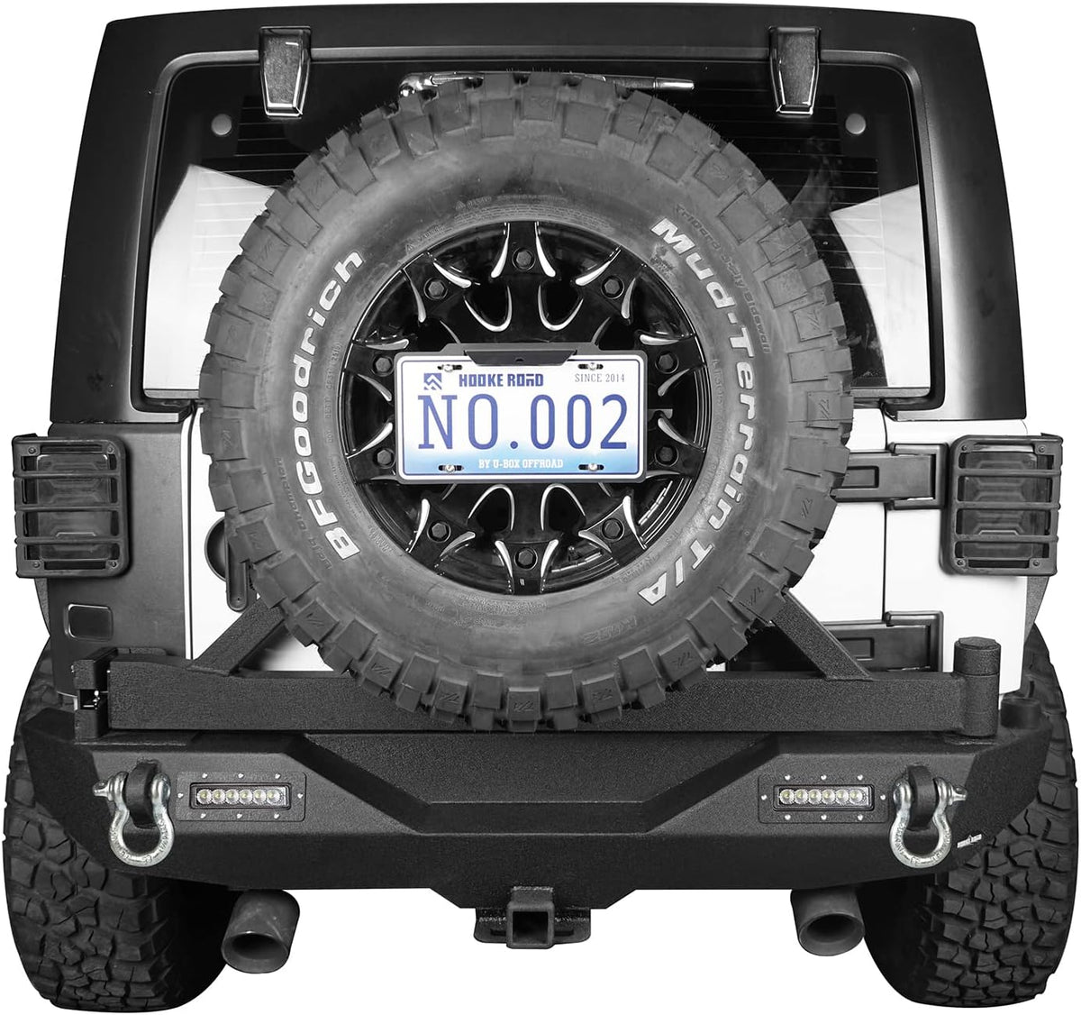 Rear Bumper with Spare Tire Carrier & Receiver Hitch & 2x LED Floodlights Y180909