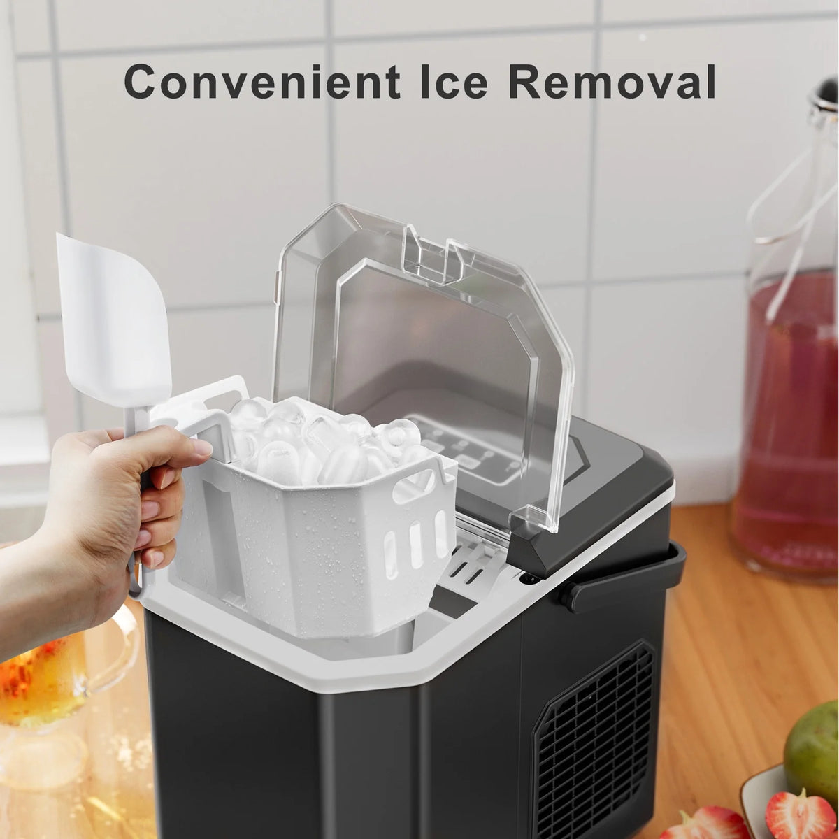 Countertop Ice Maker Machine with Handle, 9pcs/6min, 26lbs/24h, Silver K36812