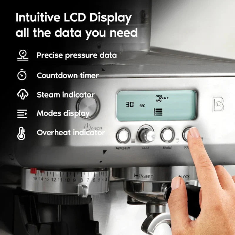 20 Bar Espresso Machine with LCD Display, 92 fl oz Water Tank, Silver R387