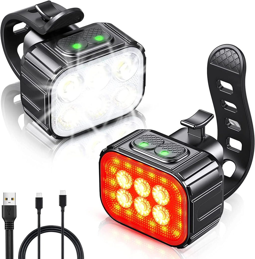 Rechargeable Bike Light Set with 6 Spot & Flood Beams, IP65 Waterproof L272314