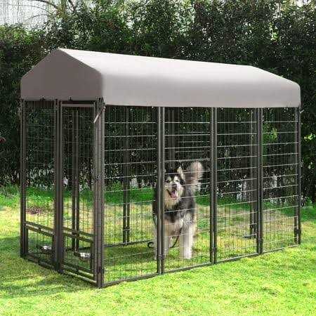 Outdoor Dog Kennel with Feeding Door and Cover O426140